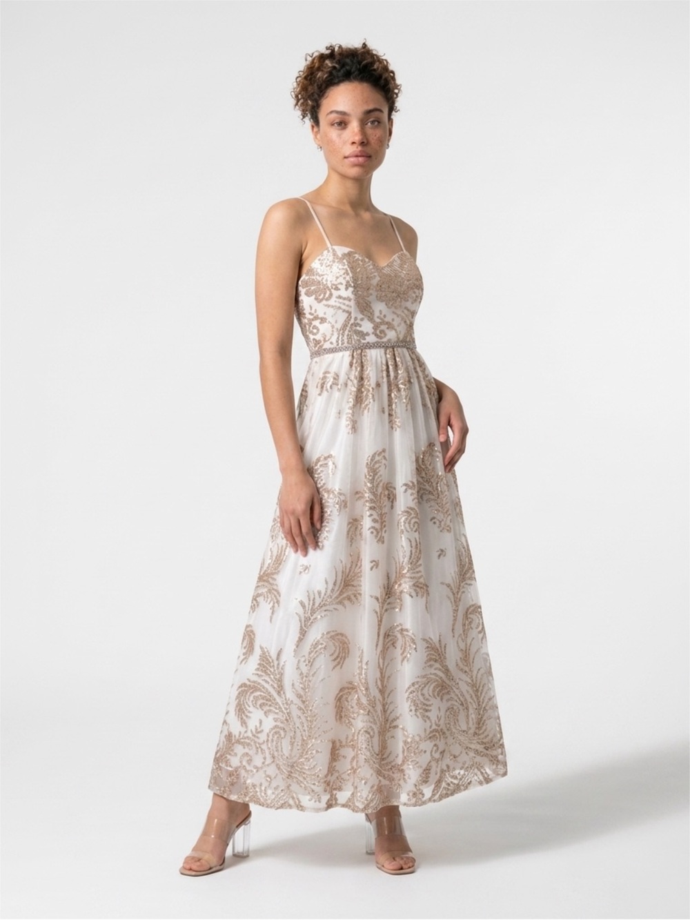 Cachet Strapless Ivory Gown with Rose Gold Sequin Detail 4Tall